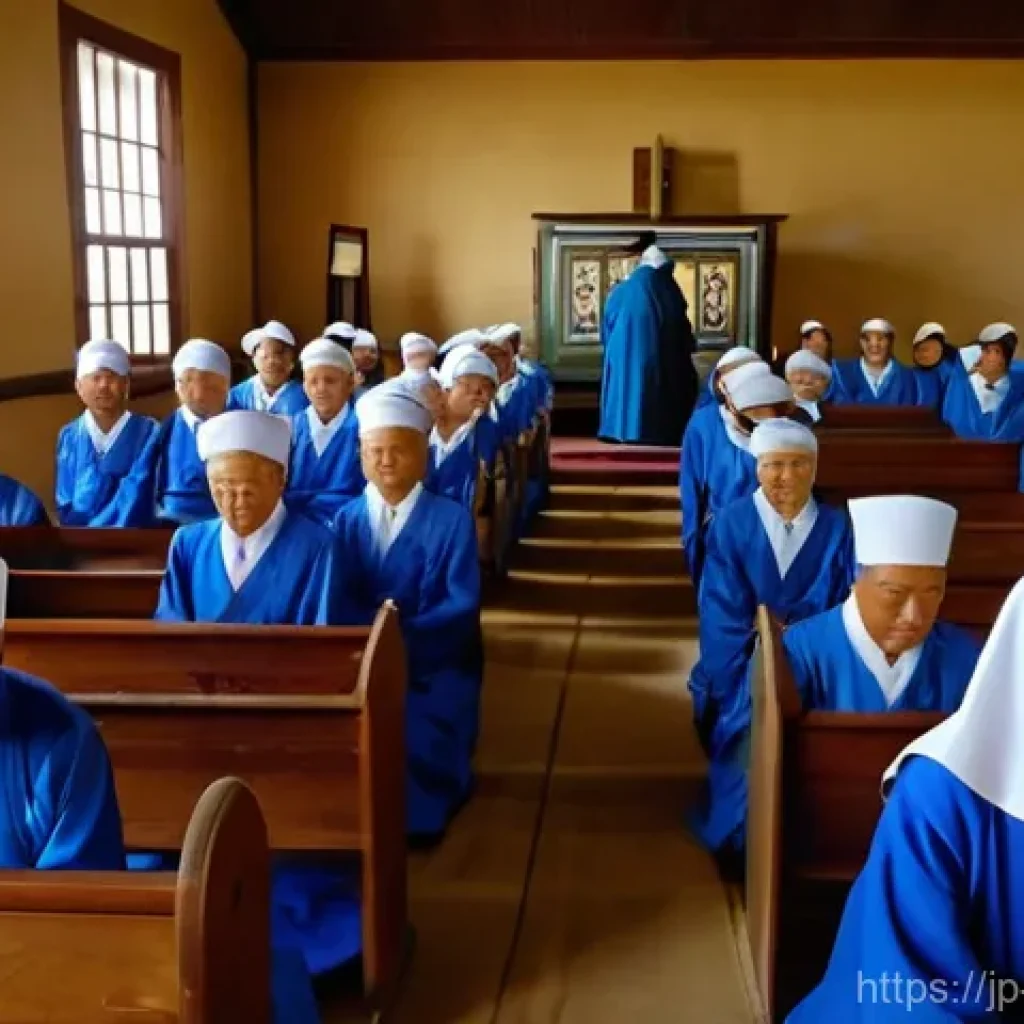 일제 강점기와 한국 기독교 - **The Sanctuary of Hope**
A poignant scene inside a humble Korean church during the early 20th c...