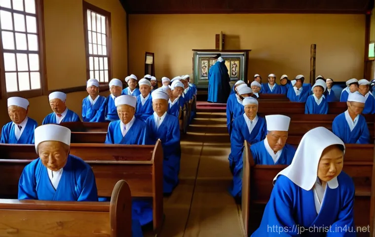 일제 강점기와 한국 기독교 - **The Sanctuary of Hope**
    A poignant scene inside a humble Korean church during the early 20th c...