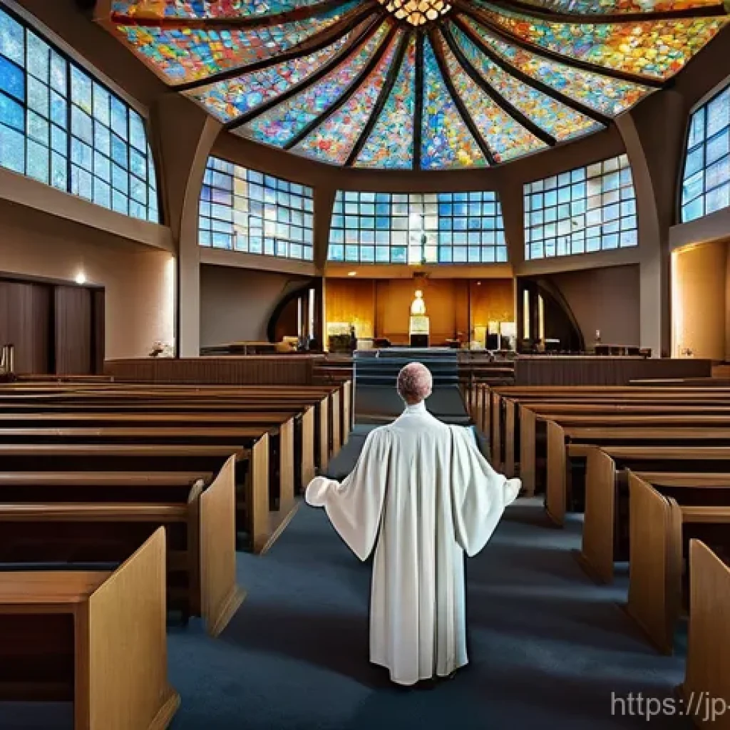 기독교와 AI 목회 - **A Serene AI Pastor in a Modern Church Setting**
A futuristic yet inviting church interior, bat...