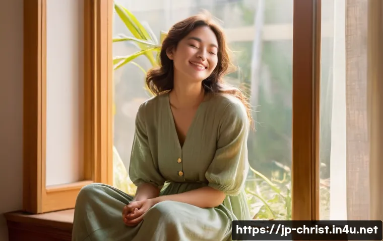 기독교와 기쁨의 영성 - **Prompt:** A young woman, appearing to be in her late 20s, sits gracefully on a polished wooden flo...