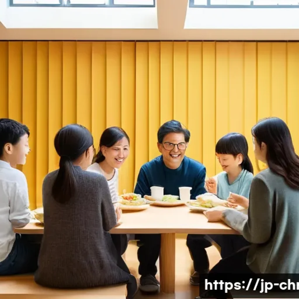 기독교와 다문화 사회 - **Prompt:** A vibrant, bustling community center set within a modern Japanese church. The scene shou...