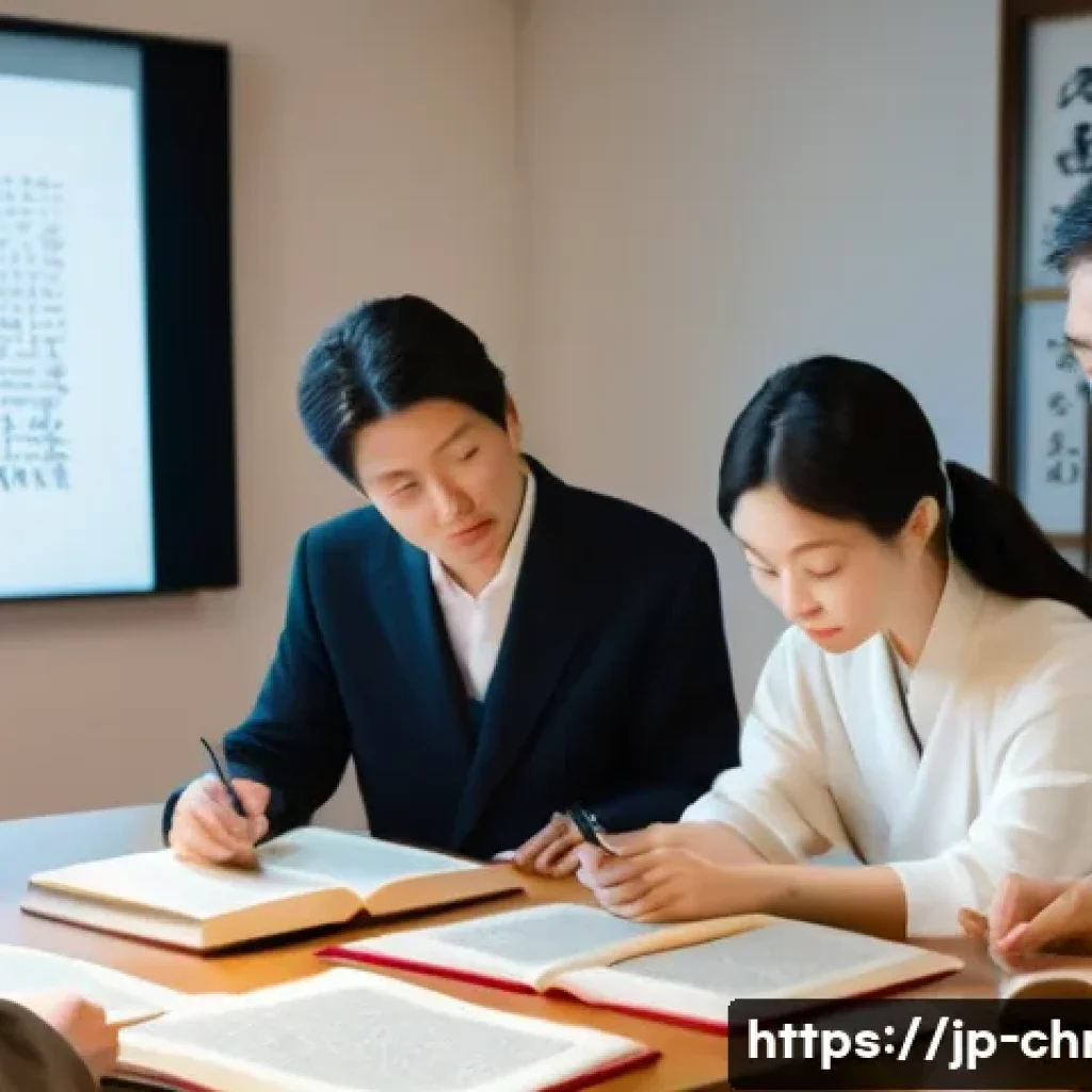 기독교와 번역 사역 - A serene scene of a diverse group of translators collaborating in a modern, sunlit room filled with ...